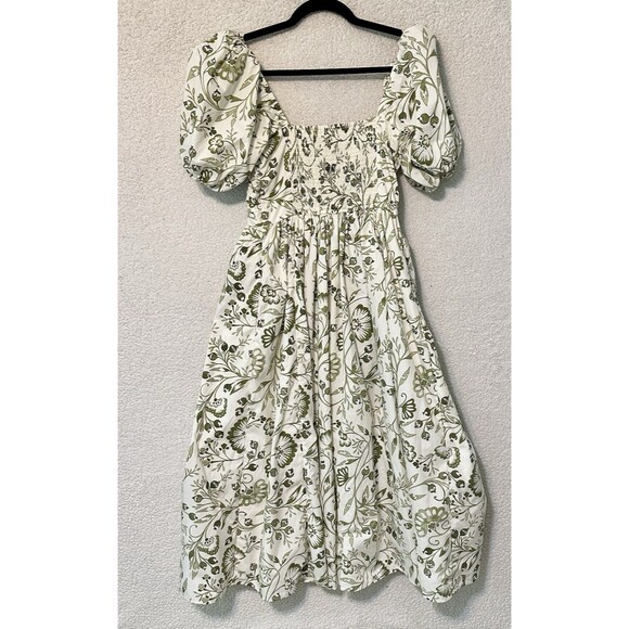 Abercrombie & Fitch Emerson Poplin Puffy Sleeve Midi Dress Moss Green Petite S - Picture 6 of 14